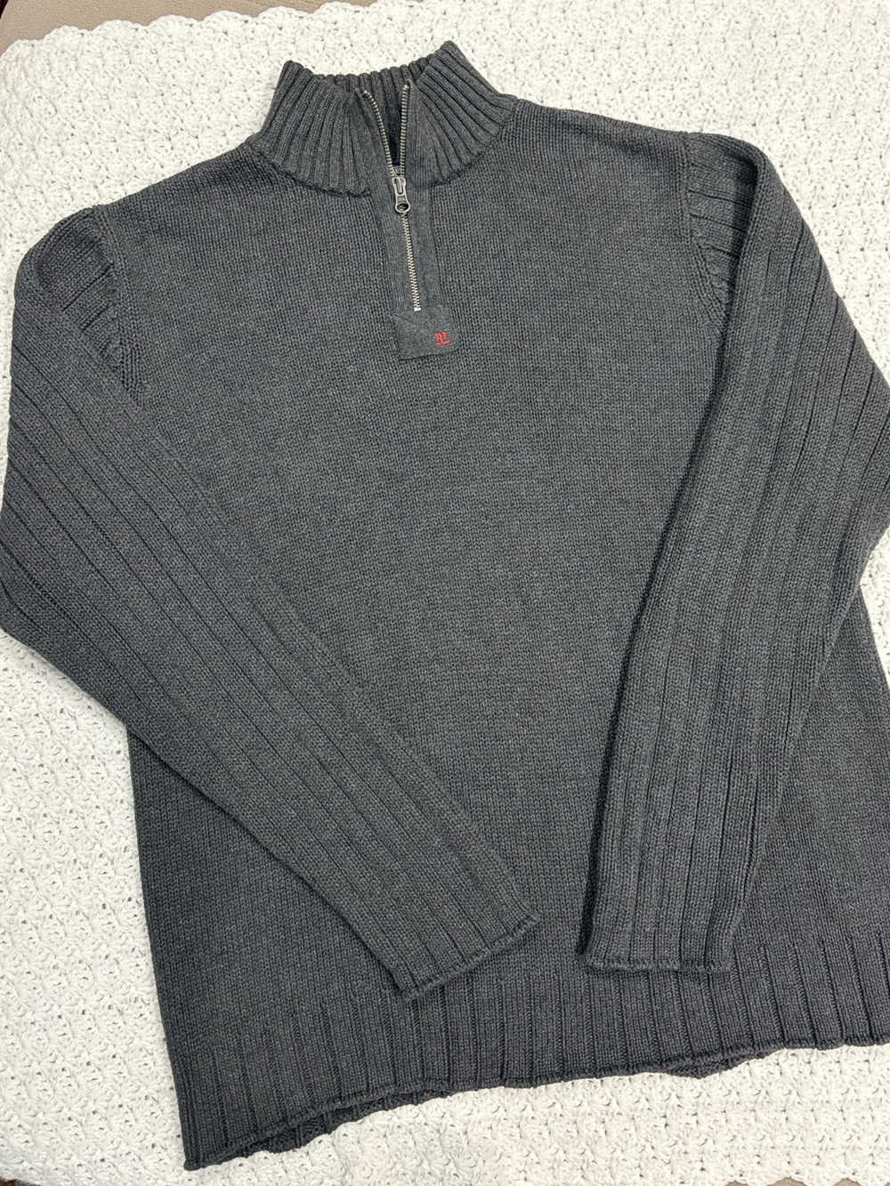 Vintage Polo Jeans Co. Ralph Lauren Gray 1/4 Zip Ribbed Knit Sweater Mens XXL !